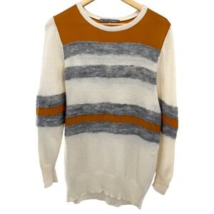 Halston Heritage Wool Cashmere Sweater M Silk Contrast Striped Crewneck Casual‎